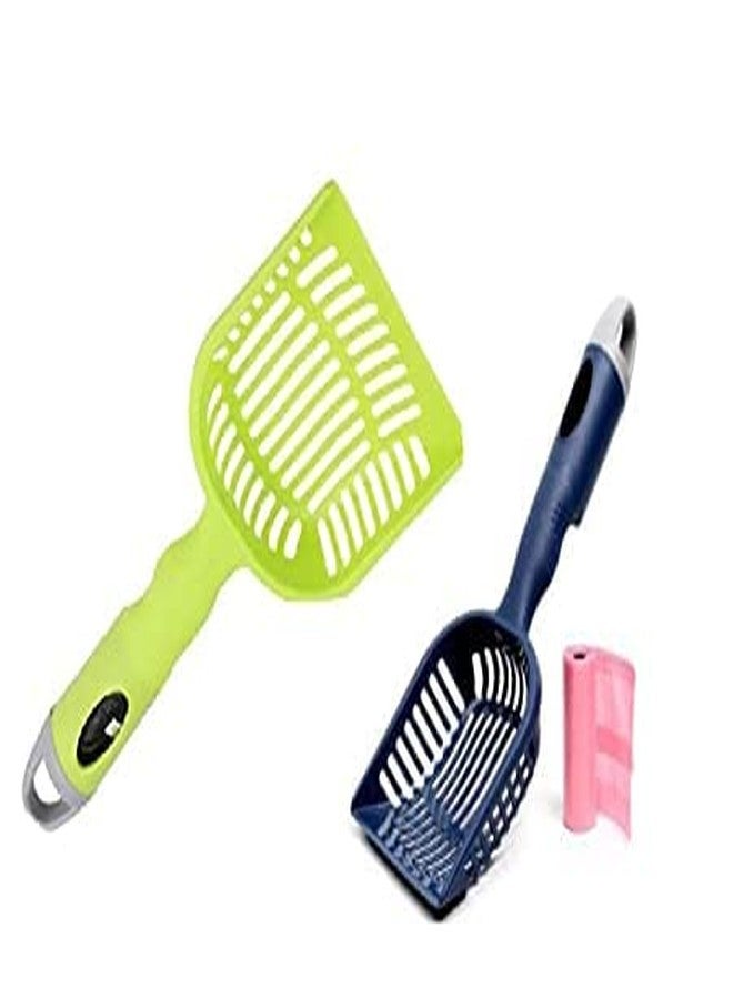 Pups&Pets مجرفة فضلات القطط من Pups&Pets مع 15 كيس فضلات، مجرفة بلاستيكية مصنوعة من مادة البولي بروبيلين الصديقة للبيئة، مجرفة متينة لغربلة الفضلات - مصممة لسهولة الغربلة (قد يختلف اللون) (عبوة من قطعة واحدة) - Image 1